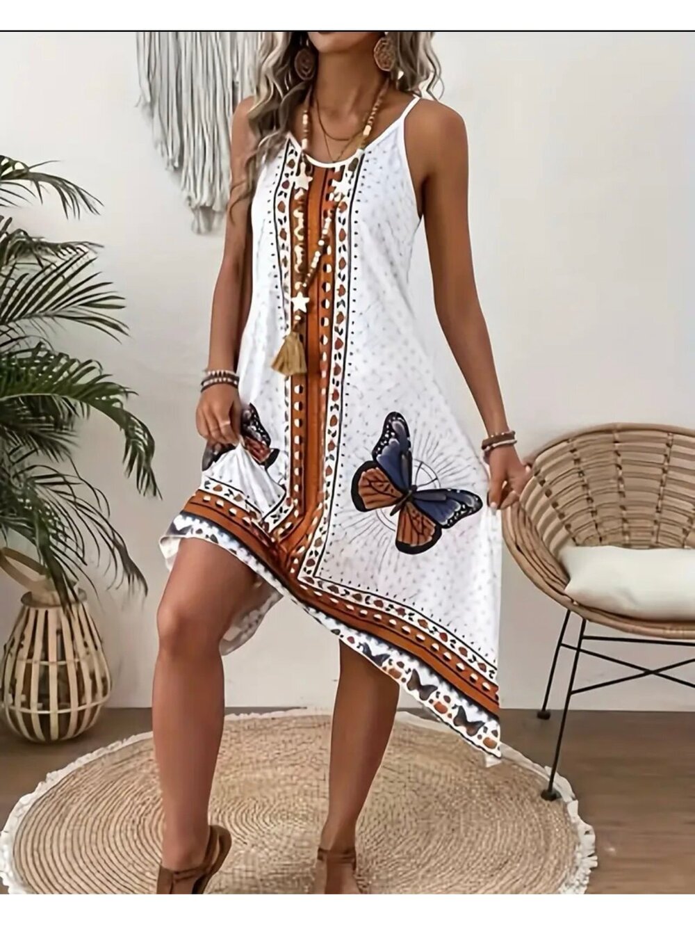 New - Chic - Asymmetrical Floral Butterfly Print Peplum Dress - Size L 8/10